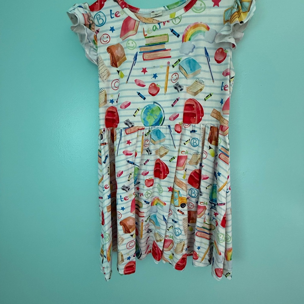 Colorful Kids Dress with School Print